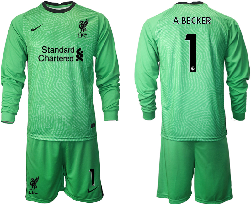 2021 Men Liverpool green goalkeeper long sleeve #1 soccer jerseys->manchester united jersey->Soccer Club Jersey